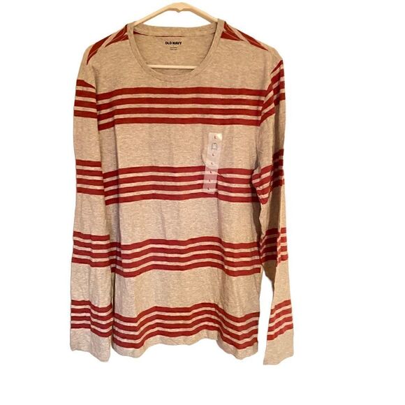 Old Navy Tops - Old Navy NEW Large long sleeve Tshirt crew neck striped red gray